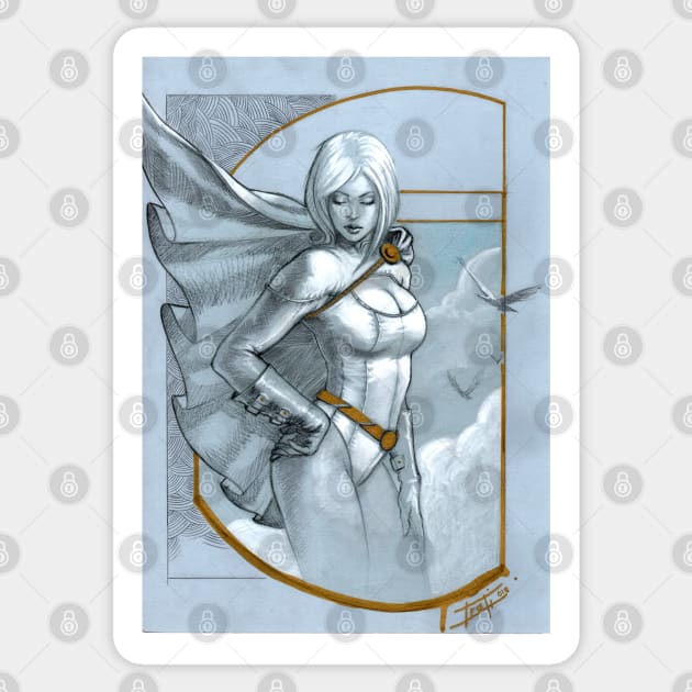 Power Girl (With Background) Posters and Art Prints Sticker by lucastrati